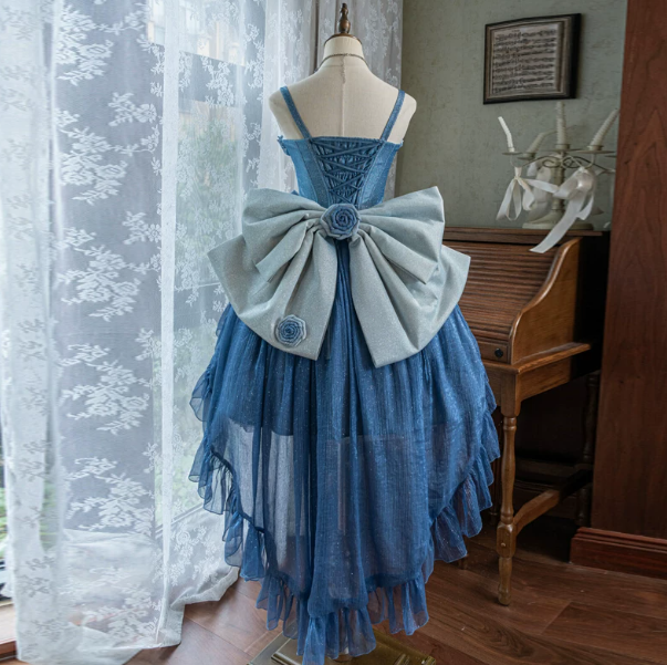 Sparkly Baby Blue 3D Floral Silky Spaghetti Straps A-Line Short Prom Dress Party Dress YM2681