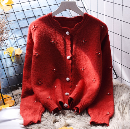 Red Small Fresh Sweater Jacket Short Knitted Cardigan YM2359