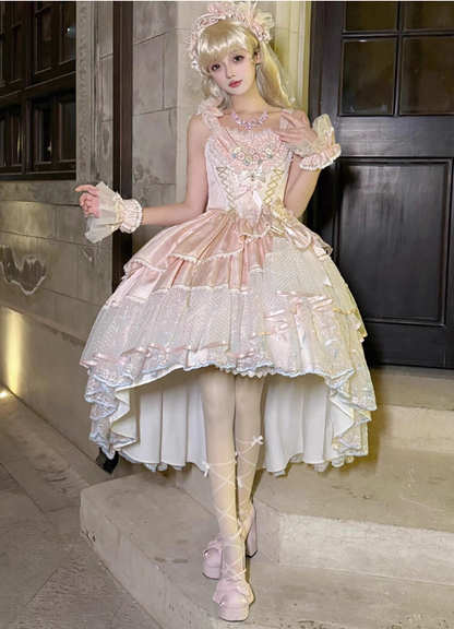 Classy Pink Layered Lolita Evening Dress Birthday Party Princess Dress YM2155