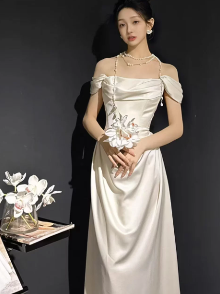 Clean White Satin Silky Bateau Mermaid Long Prom Dress Birthday Dress Ball Gown YM2651