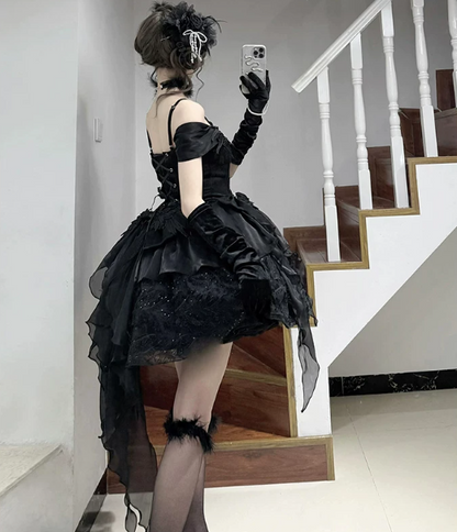 Charming Black Lace Embroidered Spaghetti Straps A-Line Short Prom Dress Party Dress YM2682