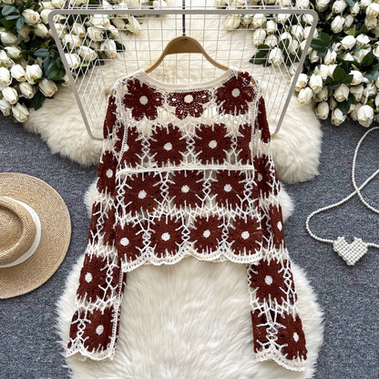 Vintage Knitted Hollow Crochet Sweater  YM1687