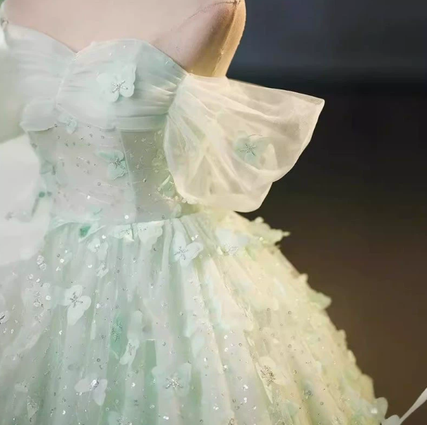 Dreamy Mint Green Applique Tulle Bateau A-Line Long Prom Dress Birthday Dress YM2596