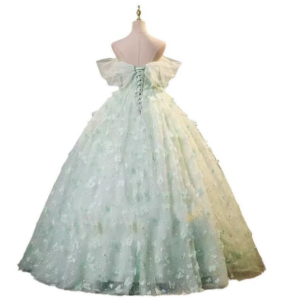 Dreamy Mint Green Applique Tulle Bateau A-Line Long Prom Dress Birthday Dress YM2596