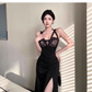 Sexy Black Lace Slit Party Gown,Birthday Outfits YM2019