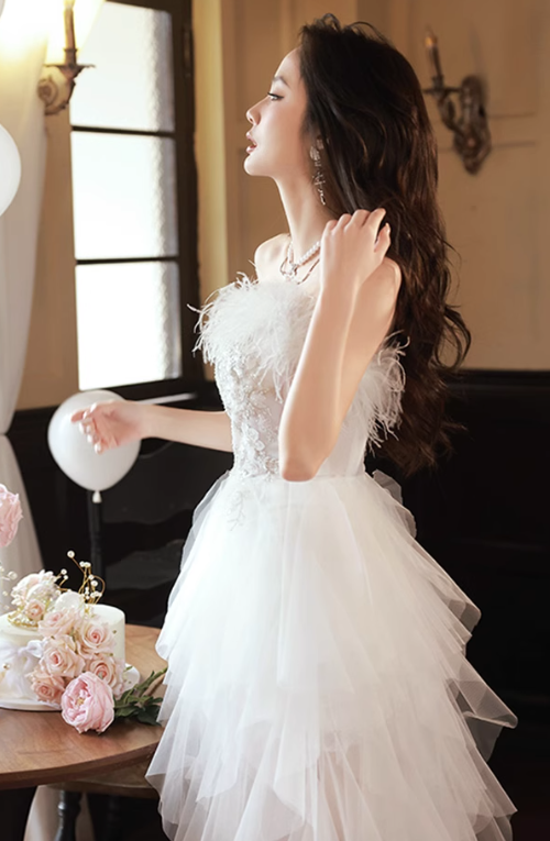 White Strapless Prom Dress New Birthday Outfits YM1614