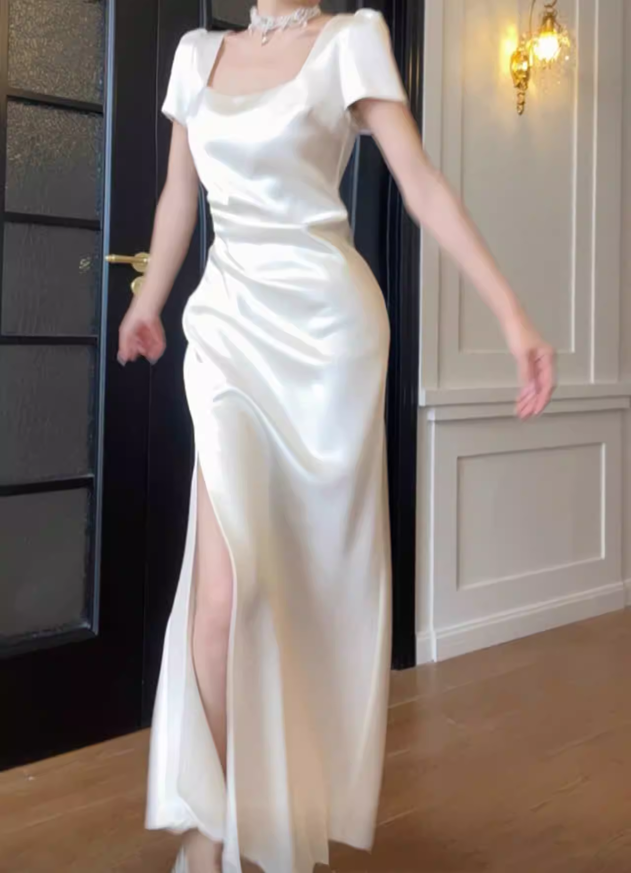 Elegant White Slit Prom Dress Women's Party Birthday Dress YM1697