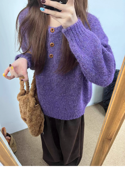 New Long-sleeved Knit Sweater, Thick, Loose, Soft And Cozy Pullover Sweater YM2408