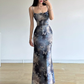 Women's retro butterfly smudged suspender dress  YM1341