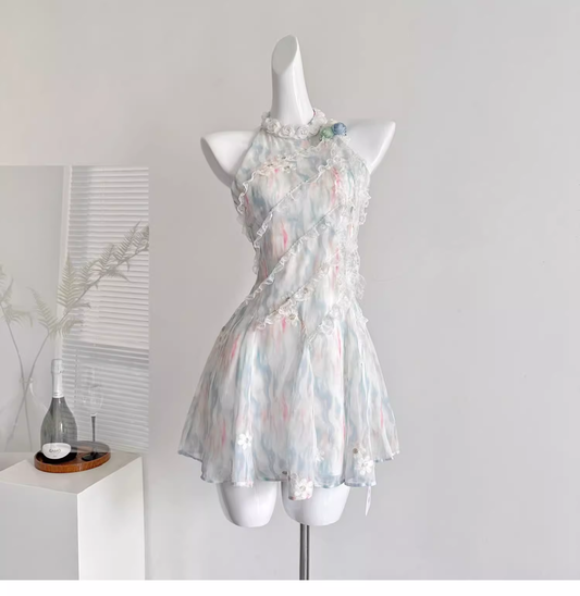 Sweet Jasmine Green Summer Sweet Slim Waist Design Short Birthday Dress  YM2084