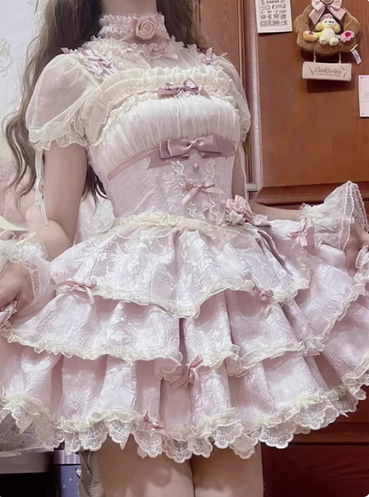 Cute Pink Ballet Lolita Skirt Short Birthday Party Evening Dress YM2159