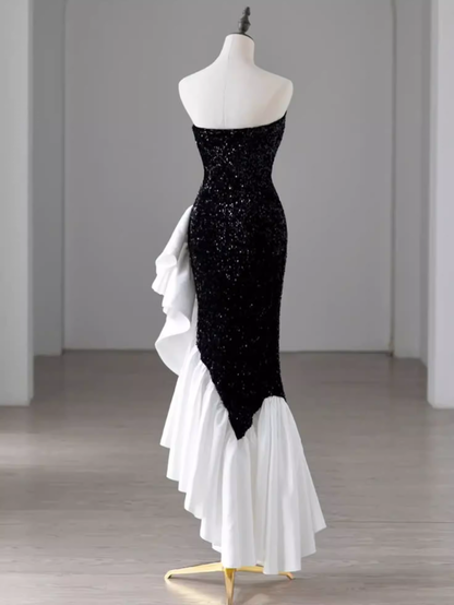 Black evening gown sequined mermaid dress YM1476