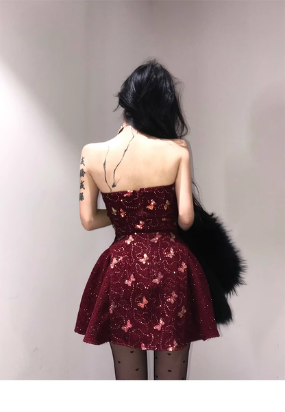 Classy Burgundy Strapless A Line Mini Party Dress Homecoming Dress YM2014