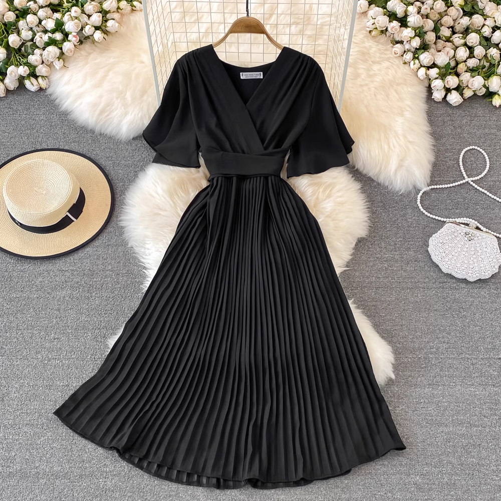 A-line V-neck Short Sleeve Summer Casual Dress,YM190