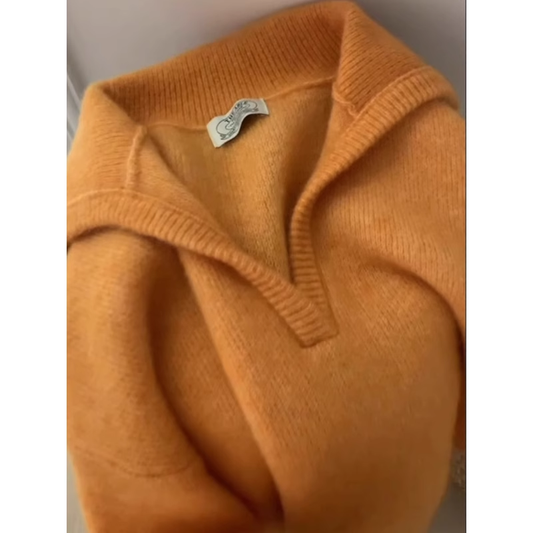 Sunset Orange Large Lapel Sweater Loose Slimming Sweater YM1859