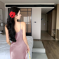 Spagheti straps v neck sheath long birthday party dress YM1969