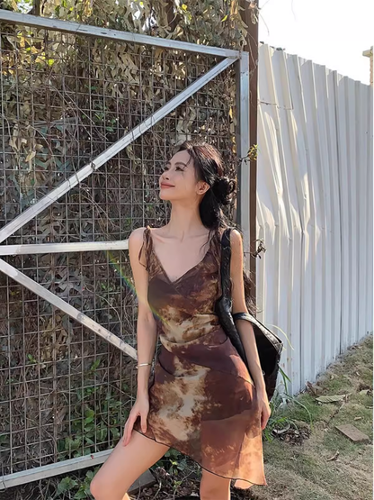Women's summer v-neck suspender dress YM1297