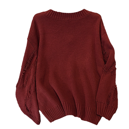 Burgundy High-End Sweater Women's Early Autumn Chic Knitted Sweater YM2284