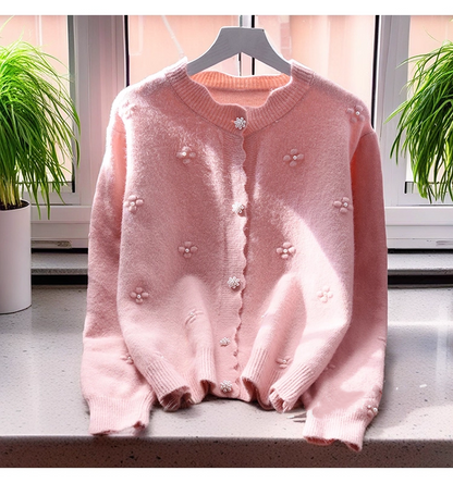 Purple Sweater Coat New Beaded Soft Knitted Cardigan YM2357