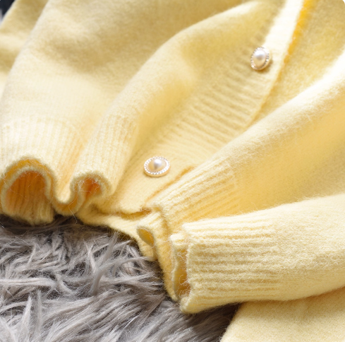 Yellow Small Fresh Short Sweater Jacket Spring Korean Style Outerwear Knitted Cardigan YM2366