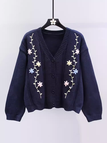 women's embroidered flower sweater jacket YM645