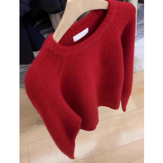 Red long sleeve knit sweater top YM1886