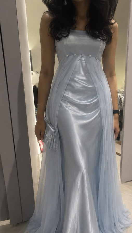 Elegant Sliver Satin Silky Strapless A-Line Long Prom Dress Birthday Dress YM2616