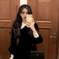 Chic Velvet Long Sleeve Dress For Women Black Short Dress YM1748