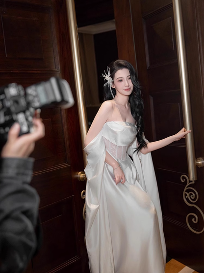 Elegant Wedding Dress Toast Dress White Birthday Party Dress  YM1659