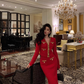 Vintage V Neck Prom Dress New Red Two-Piece Knitted Dress  YM1667