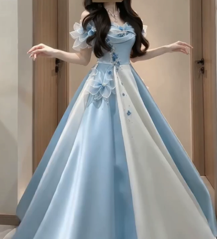 Dreamy Baby Blue Applique Silky Bateau A-Line Short Prom Dress Birthday Dress YM2602