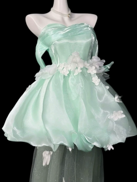 Dreamy Mint Green Silky Satin Off-the-shoulder A-Line Short Prom Dress Birthday Dress YM2560
