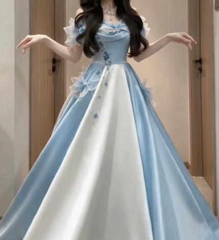 Dreamy Baby Blue Applique Silky Bateau A-Line Short Prom Dress Birthday Dress YM2602