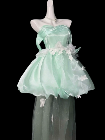 Dreamy Mint Green Silky Satin Off-the-shoulder A-Line Short Prom Dress Birthday Dress YM2560