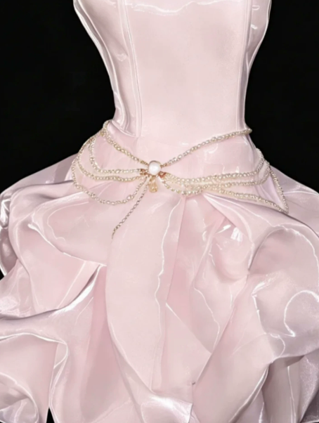 Dreamy Pink Silky Puffy Strapless A-Line Short Prom Dress Birthday Dress YM2561