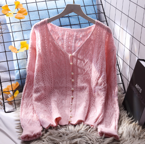Sweet Japanese Style Knitted Sweater,Short V-neck Hollow Sweater Jacket For Women YM2344