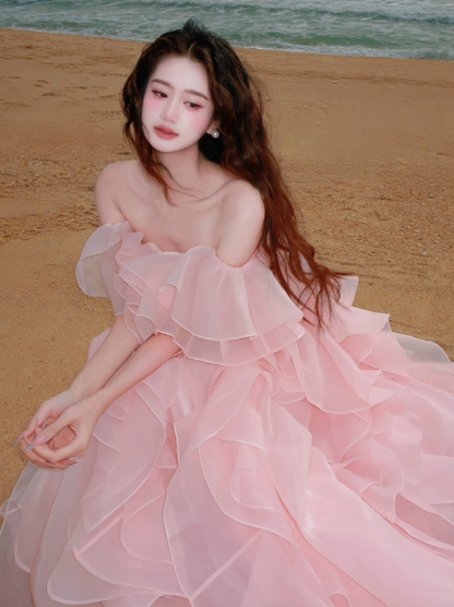 Dreamy Pink Tulle Flowy Bateau A-Line Short Prom Dress Birthday Dress YM2604