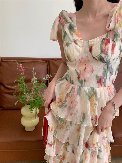 Floral Slimming Sleeveless Elegant Cake A Line Layered Dress YM1776