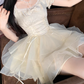 Sweet Apricot Princess Style Bowknot Organza Short Dress Puff Birthday Party Dress YM2031
