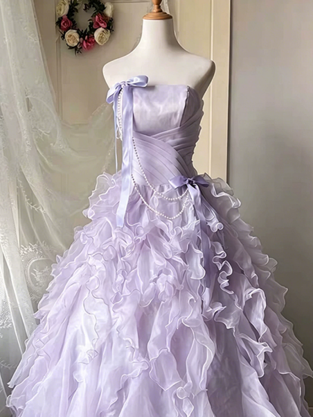 Dreamy Lavender Tulle Pleated Strapless A-Line Short Prom Dress Birthday Dress YM2605