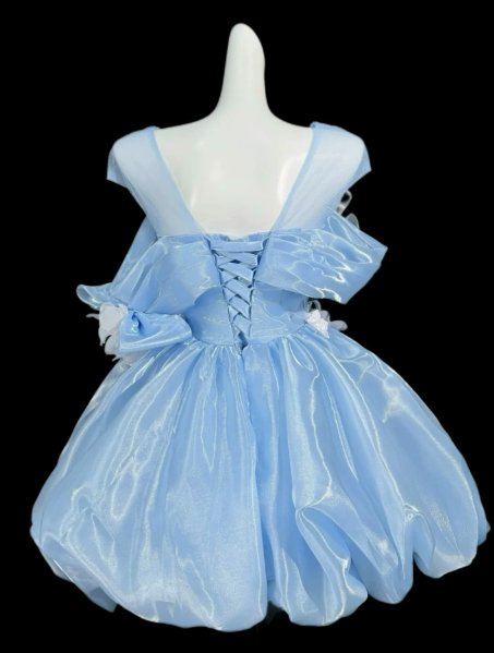 Dreamy Baby Blue Silky Applique Off-the-shoulder A-Line Short Prom Dress Birthday Dress YM2562