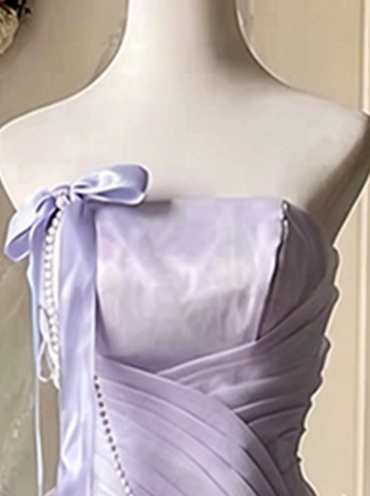 Dreamy Lavender Tulle Pleated Strapless A-Line Long Prom Dress Birthday Dress YM2605