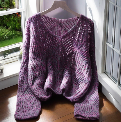Purple Hollow Thin Pullover New Sweater YM2351