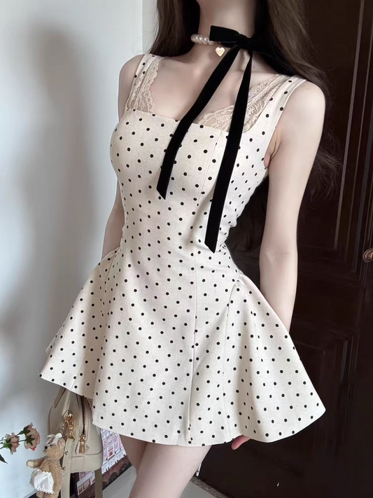 Cute Polka Dot Suspender Dress Birthday Holiday Dress YM2125