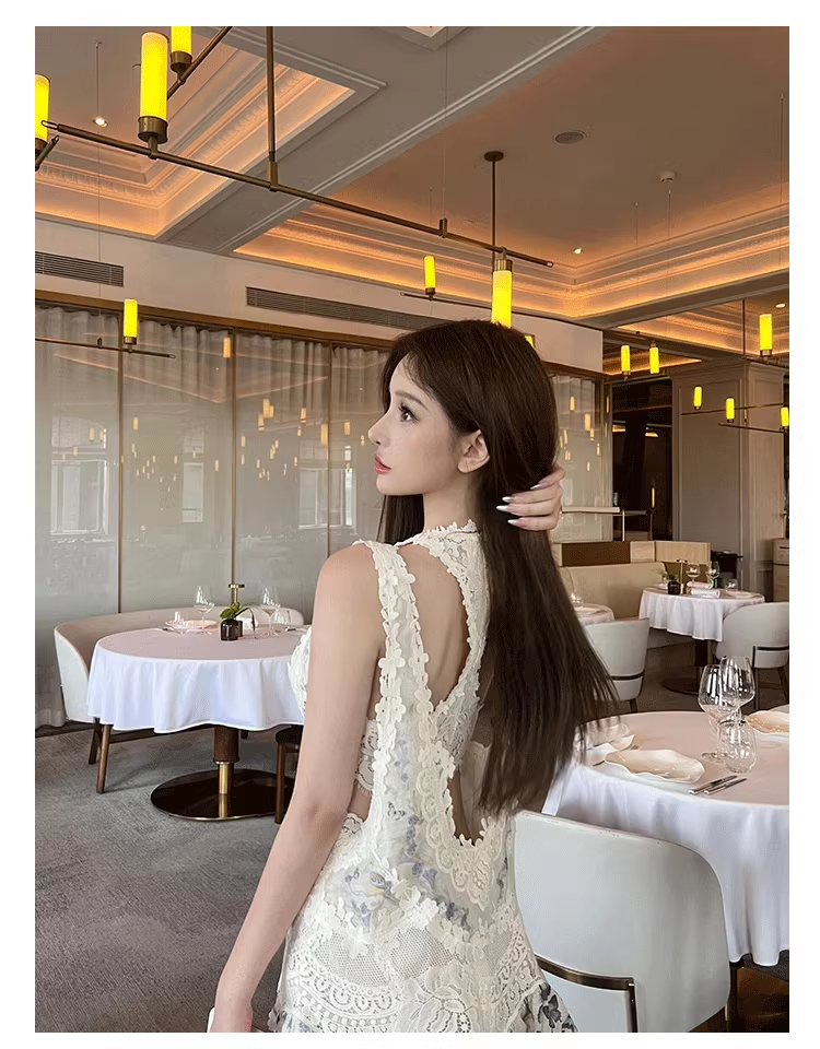 Classy Floral Lace Backless Party Dress Evening Dress YM1660