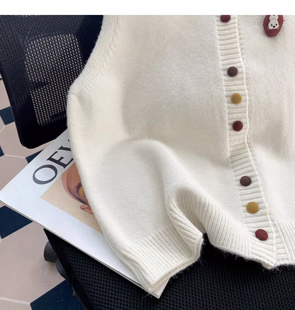 Cute White Sleeveless Sweater Knitted Vest YM2449