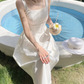 Elegant white spaghetti straps a line long party dress YM1951