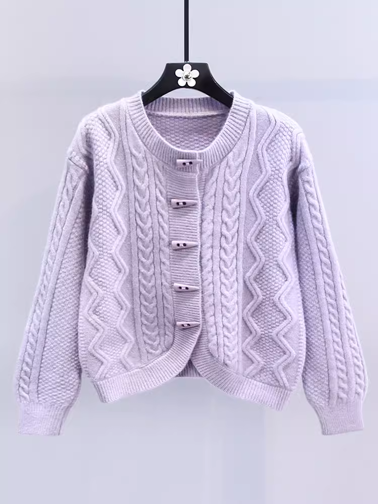 women's horn button twist sweater jacket YM639