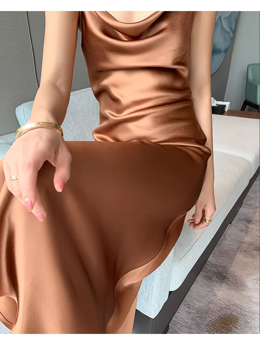 Sexy Spaghetti Straps Satin Long Party Dress Holiday Dress YM2438