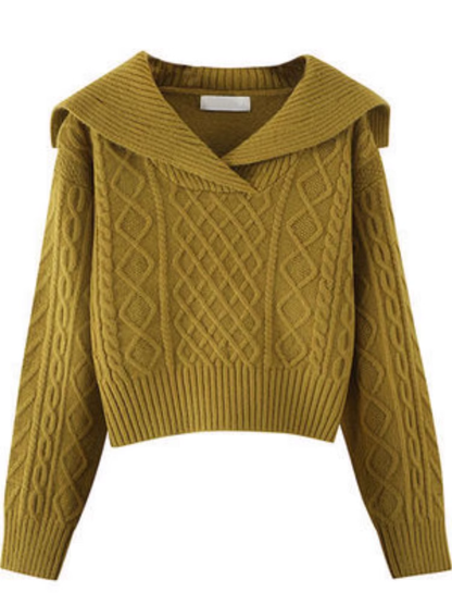 women's large lapel knitted sweater YM374